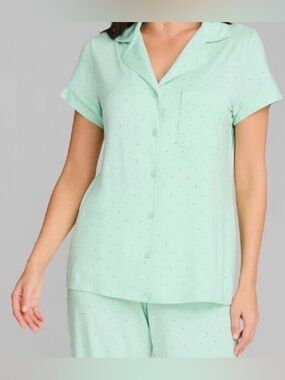 Tommy John Downtime Pajama Top & Shorts Set Misty Jade Mini Polka‎ Dot Medium